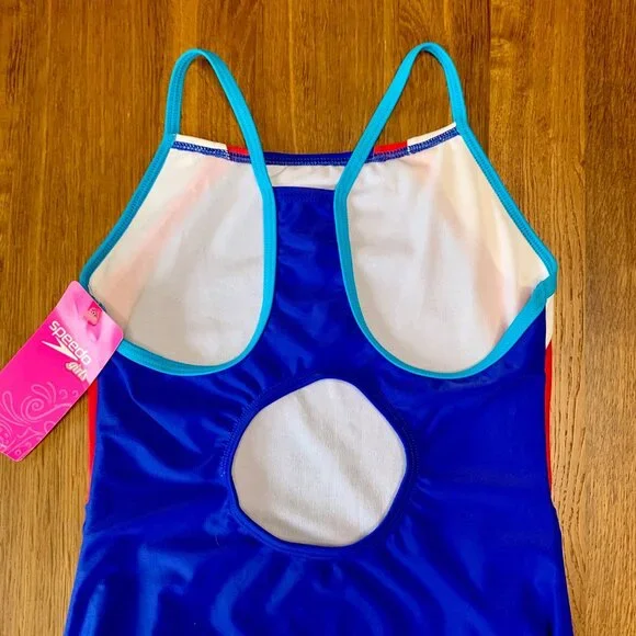 SPEEDO Performance Swimsuit Girls 12 One Piece Blue Swim Team NWT NEW Keyhole - Picture 4 of 9